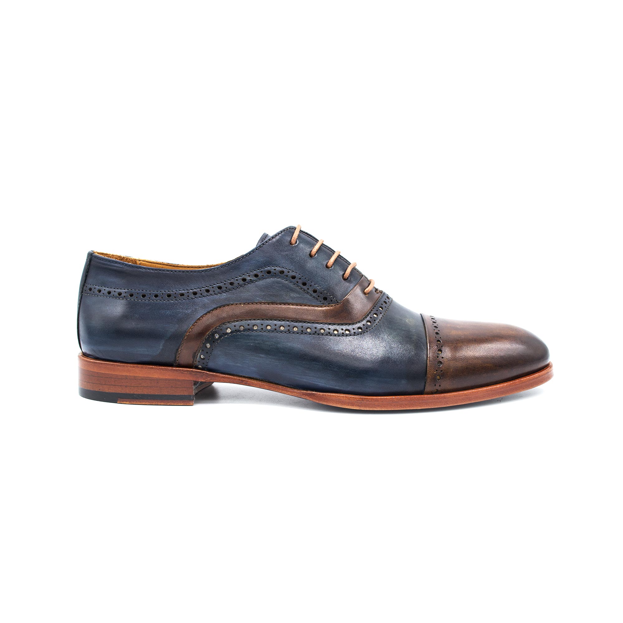 Navy Blue Brown Patina Oxford Shoes | Zerbay Collection